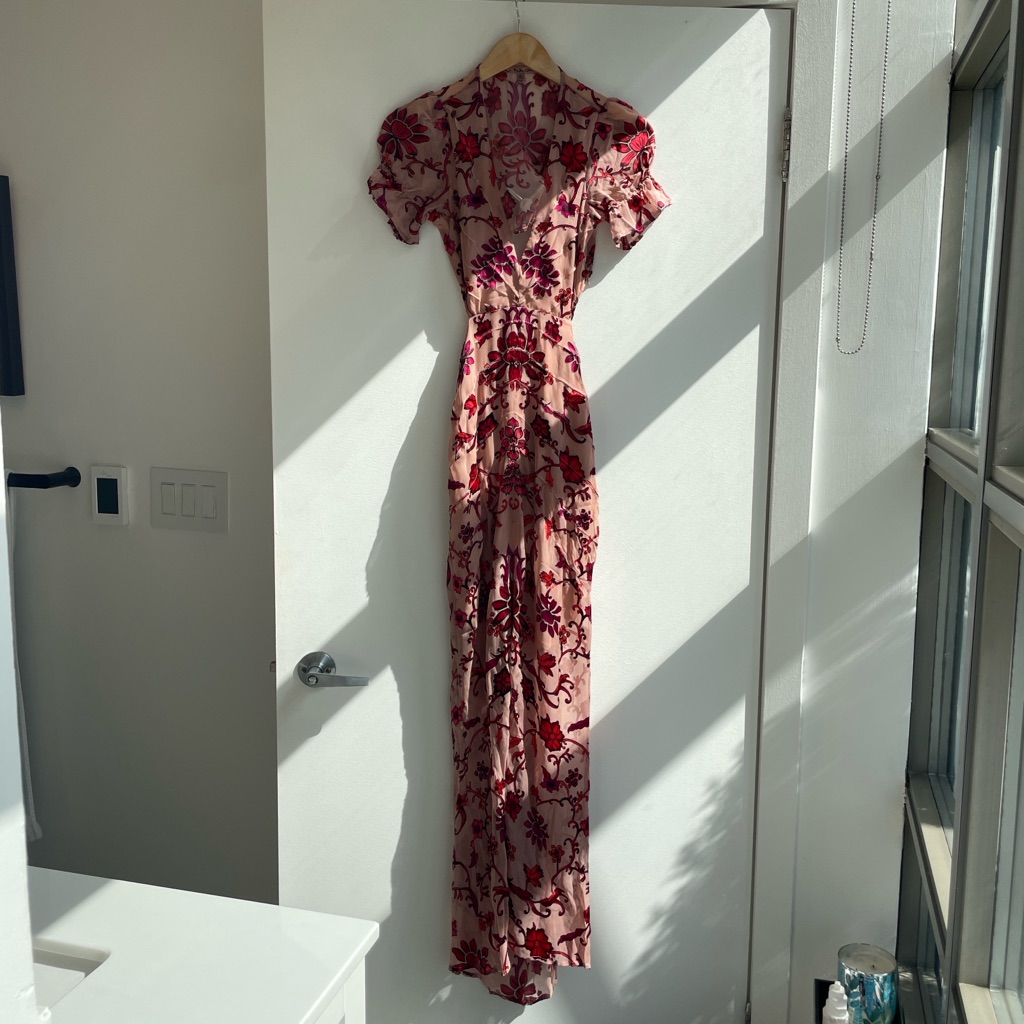 Clearout For Love & Lemons Pink Backless Floral Embroidered Dress